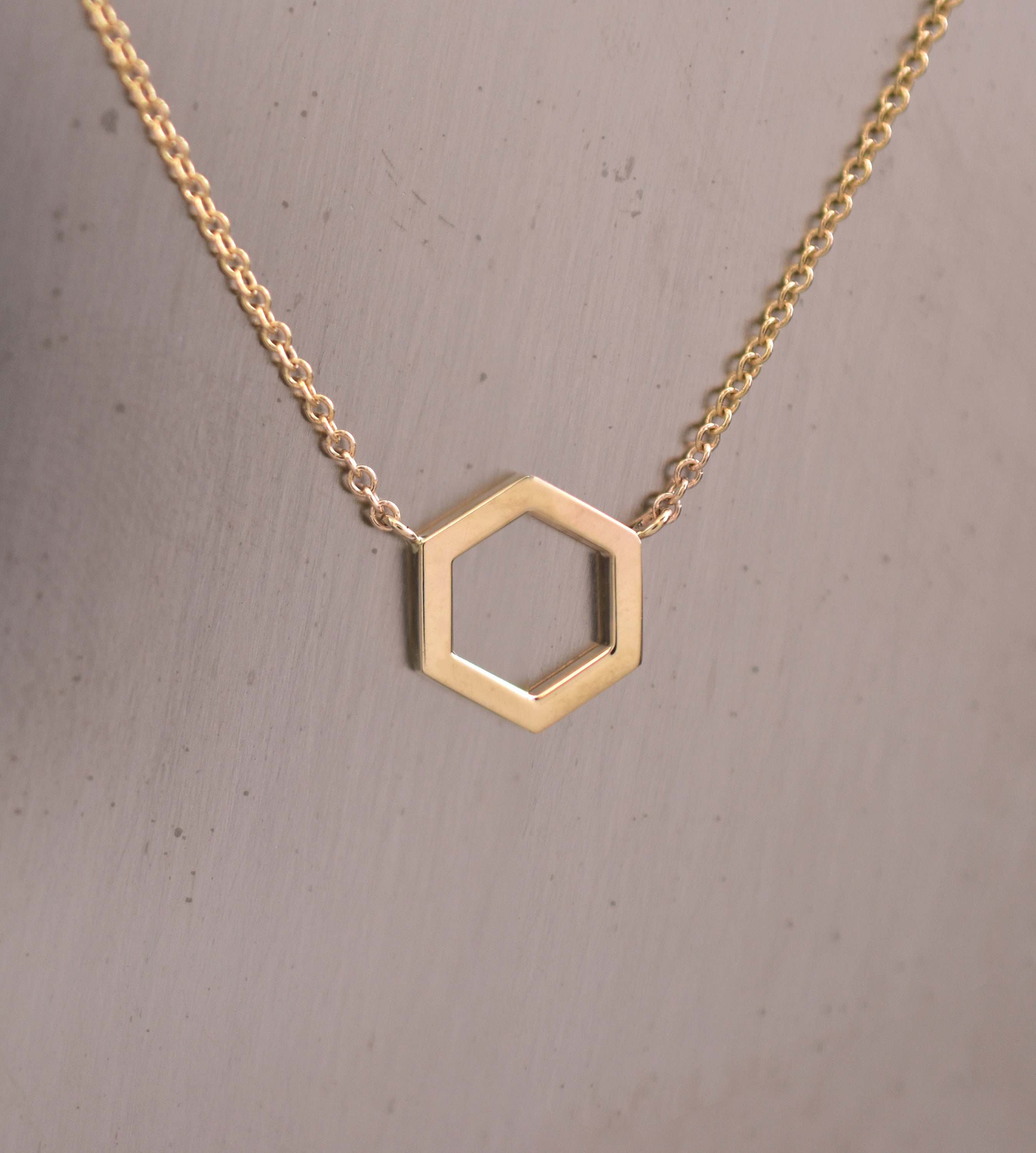Hexagon Necklace / Solid 14K Gold Hexagon Pendant With Cable Etsy