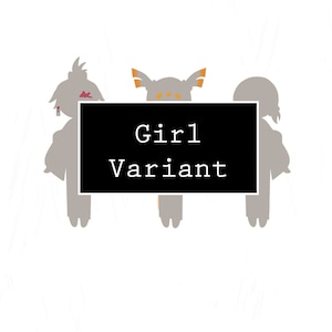 Puede incluir: Siluetas de tres personas, con el texto "Girl Variant" en un cuadro negro delante de ellas.