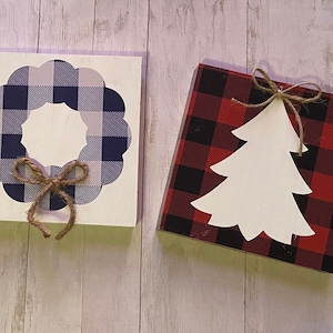 Plaid Christmas signs | 5x5” | wood