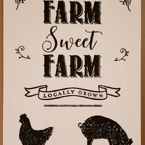 Farm Sweet Farm | locally grown | pig, chicken | 9x12&quot; farmhouse style wood sign