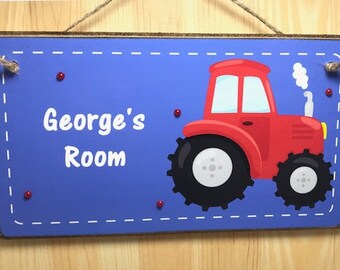 Blue Tractor Room Door Sign Farm Plaque Personalised With Name