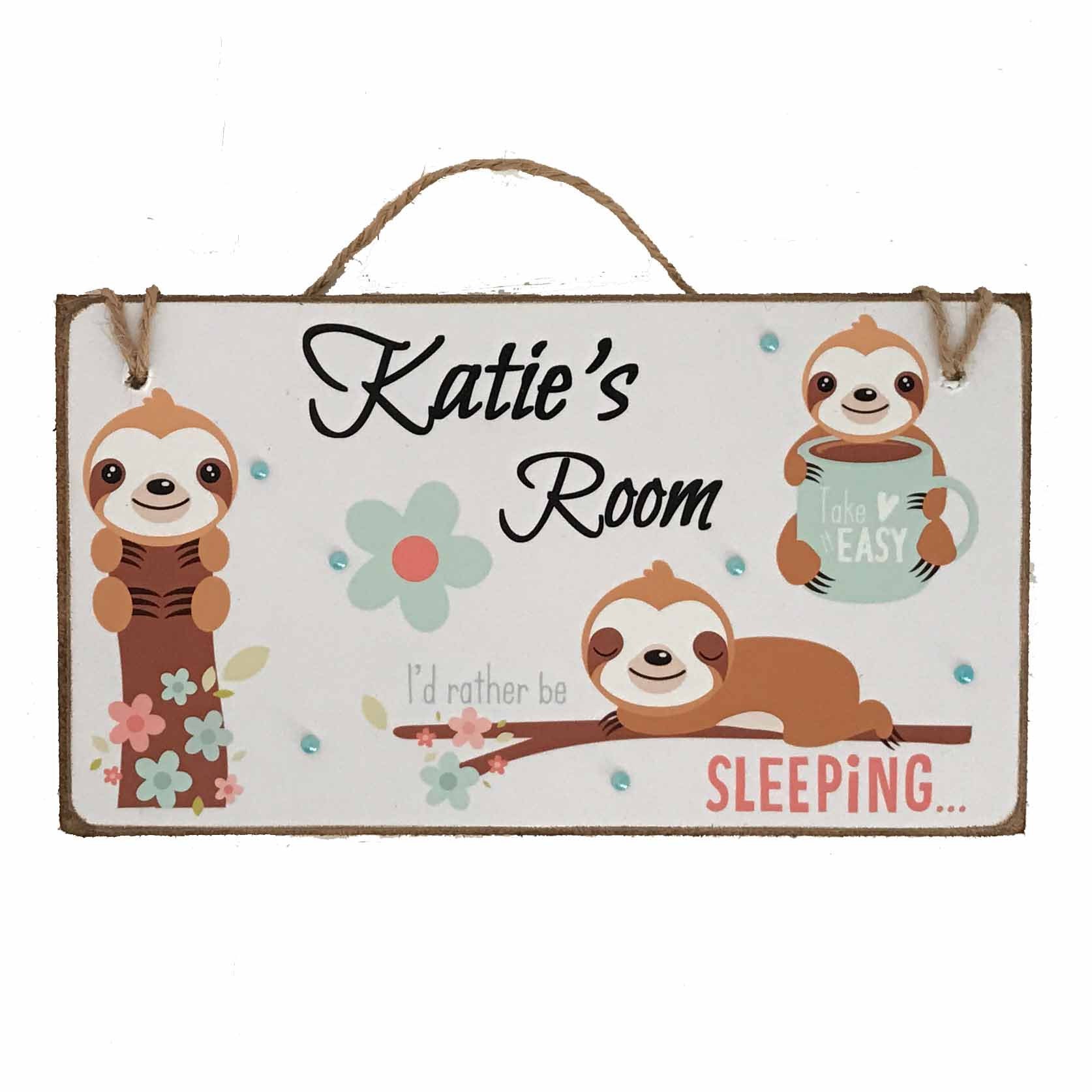 Personalised Children's Sleeping Sloth Wooden Room Sign | Etsy UK
