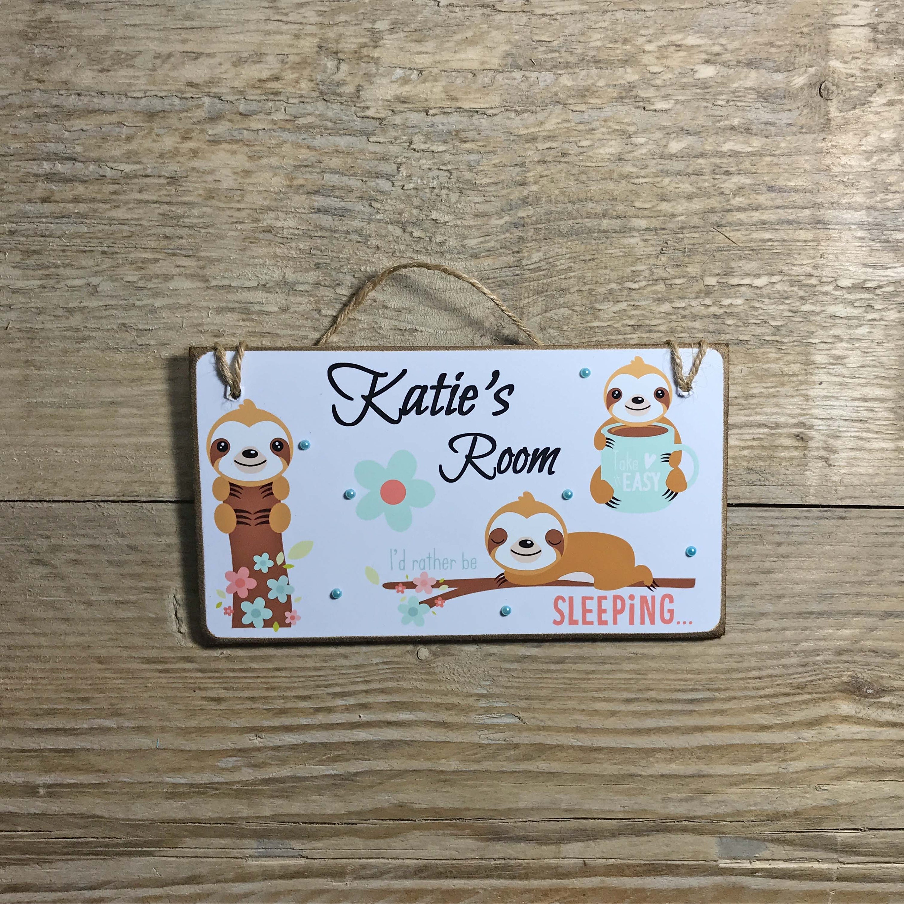 Personalised Children's Sleeping Sloth Wooden Room Sign | Etsy UK