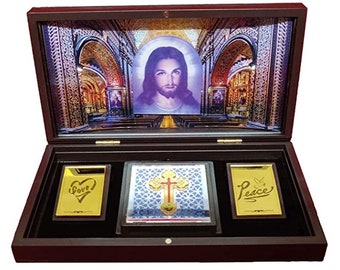 GoldGiftIdeas 24K Gold Plated Jesus Photo Frame with Cross, Return Gifts for Housewarming, Jesus Photo with Heart, Christmas/Corporate Gift
