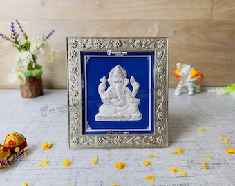 GoldGiftIdeas Pure 999 Silver Ganesha Photo Frame for Home, Ganpati Frame for Gift, Lord Ganesha Idol for Pooja Room, Occasional Return Gift