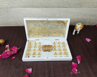 GoldGiftIdeas 24K Gold Plated Jain Darshan Photo Frame with 24 Tirthankar Idols, Return Gift for Housewarming, Jain Mahatirth Frame for Gift