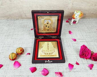 GoldGiftIdeas 24K Gold Plated Tirupati Balaji Photo Frame with Charan Paduka(Square), Return Gifts, Balaji Photo Frame for Diwali Pooja Gift