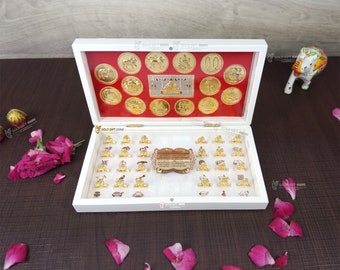 GoldGiftIdeas 24K Gold Plated Jain 14 Swapna Darshan Photo Frame with 24 Tirthankar Murti, Jay Jinendra Frame for Return Gift,Jain Gift Item