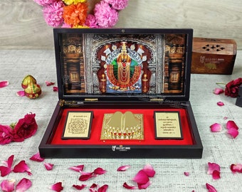 GoldGiftIdeas 24K Gold Plated Kolhapur Lakshmi Maa Photo Frame with Charan Paduka, Return Gifts for Housewarming, Laxmi Maa Statue for Gifts
