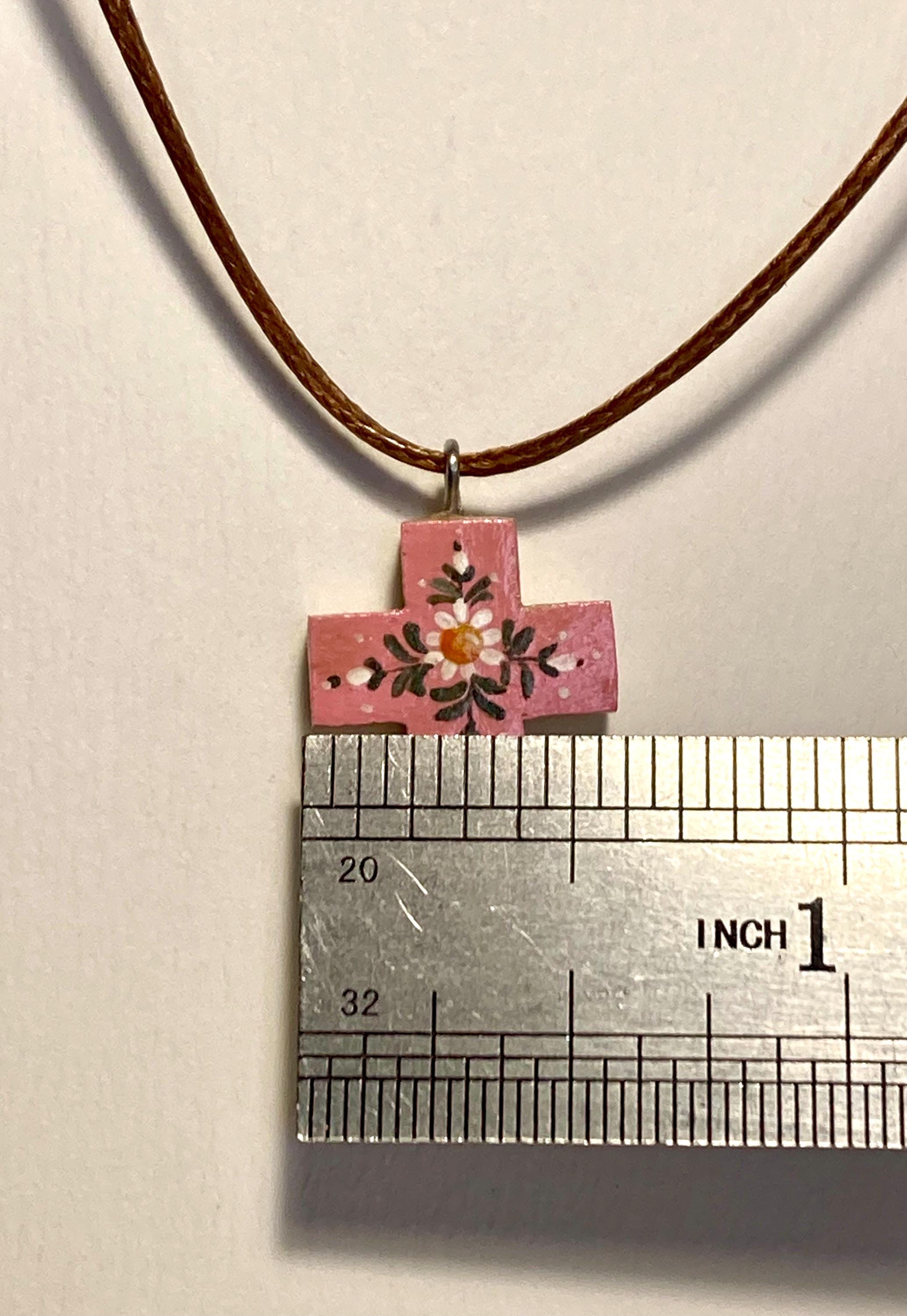 Hand-painted Wooden Cross With Flowers and Cord and Metal Clasp. 15 Mm ...