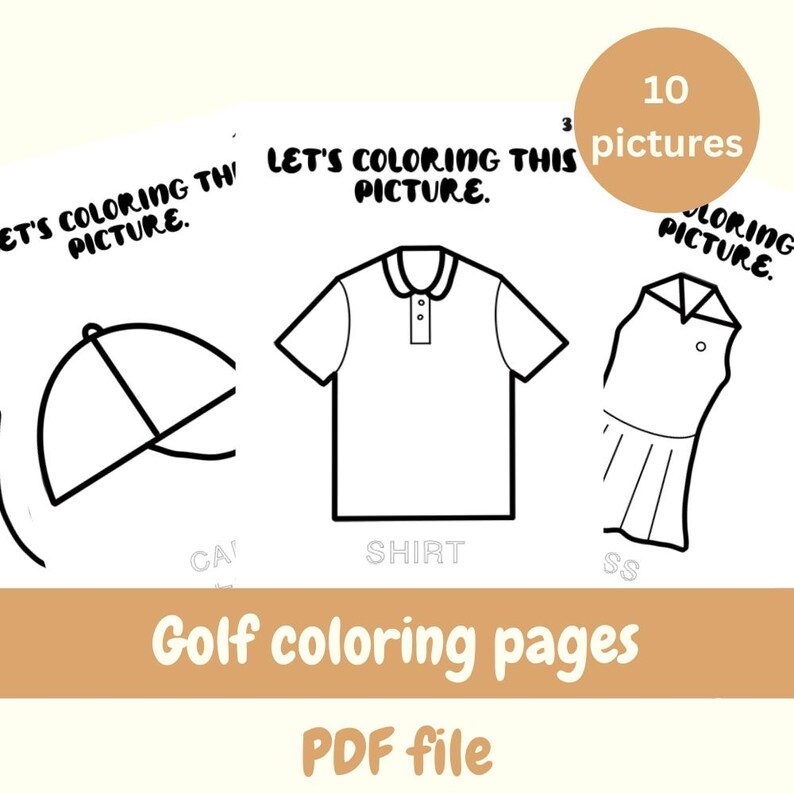 Golf Coloring Page, Outdoor Activity Hand Drawn Coloring Book, Coloring ...