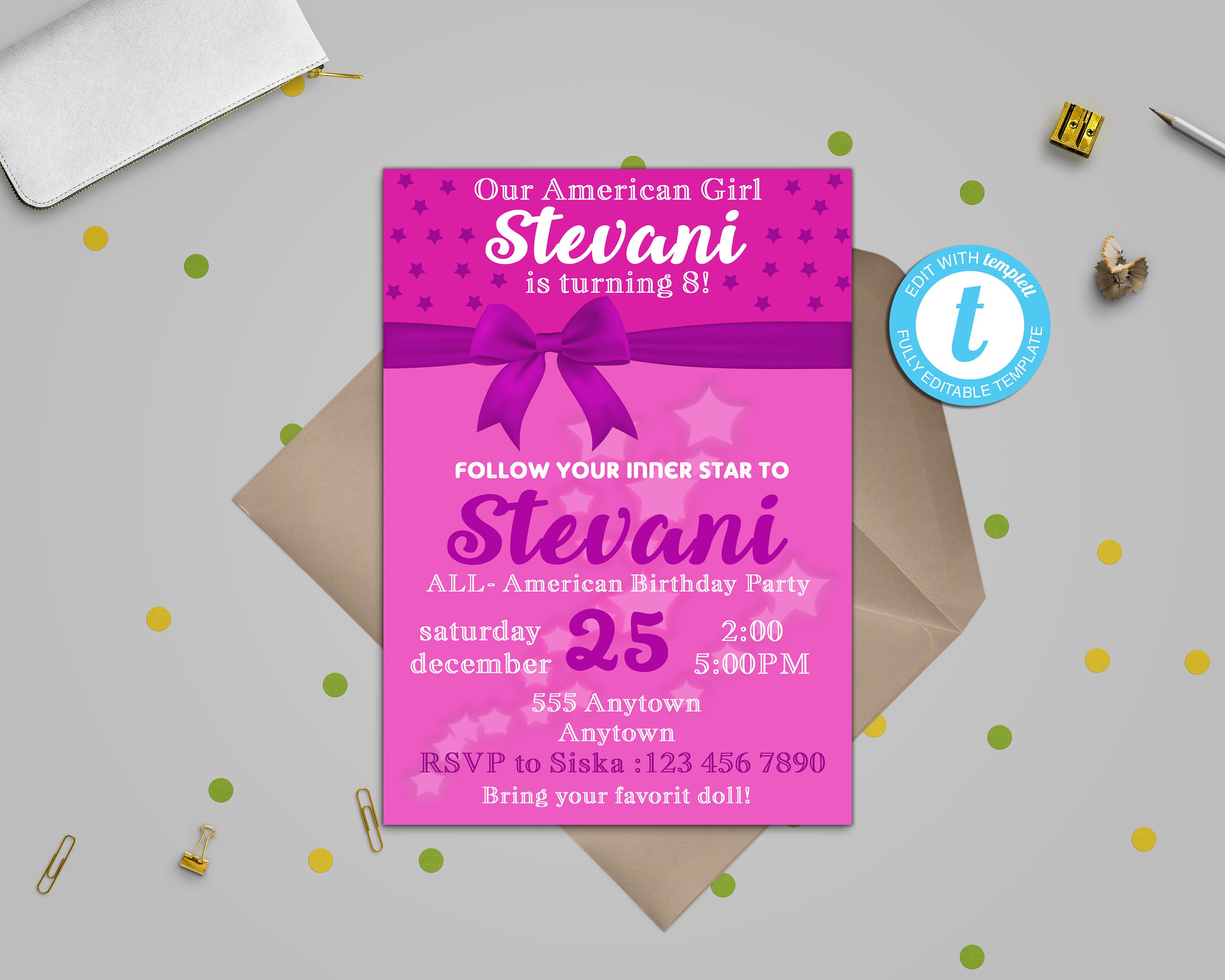 Star Birthday Girl Birthday Party Invitation American Girl Etsy