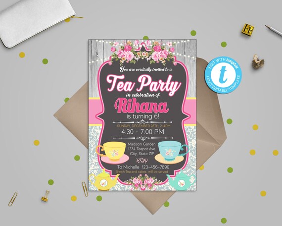 Tea Party Invitations Tea Party Birthday Invitations Tea Etsy
