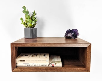 Solid Walnut Floating Nightstand: Mid-Century Modern Bedside Table
