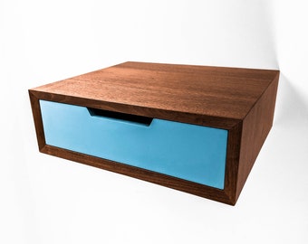 Modern Floating Nightstand in Solid Black Walnut with Soft Close Drawer Slides / UNLIMITED Drawer Face Color Options