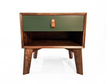 Mid Century Modern Nightstand with Soft Close Drawers | Modern Side Table | Black Walnut End Table | Handmade Solid Black Walnut Nightstand