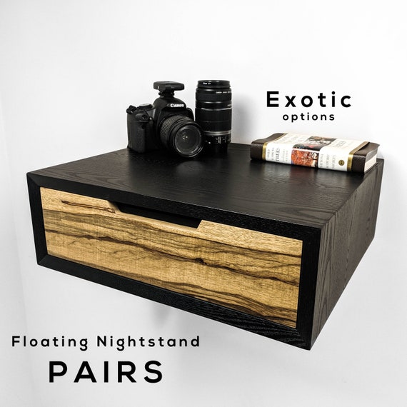 Pair Of Modern Floating Nightstand In Ebonized Ash With Soft Etsy