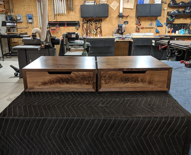 Pair of Modern Floating Nightstand in Solid Black Walnut ...