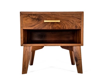 Mid Century Modern Nightstand with Soft Close Drawers | Modern Side Table | Black Walnut End Table | Handmade Solid Black Walnut Nightstand