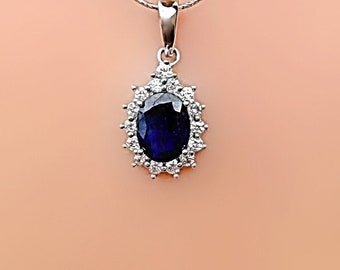 Genuine Real Sapphire Diana Silver Pendant Necklace