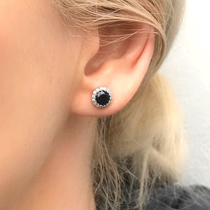 Genuine Sapphire Round Bezel Silver Stud Earrings