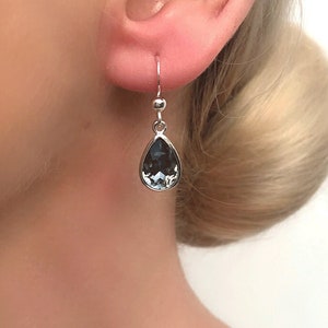 Sterling Silver Black Diamond Swarovski Crystal Teardrop Earrings