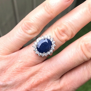 Genuine Sapphire Diana Style Halo Silver Ring