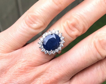 Genuine Sapphire Diana Style Halo Silver Ring