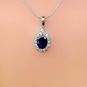 Genuine Real Sapphire Diana Silver Pendant Necklace