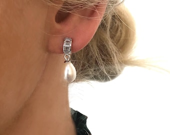 Natural Pearl Baguette Teardrop Earrings