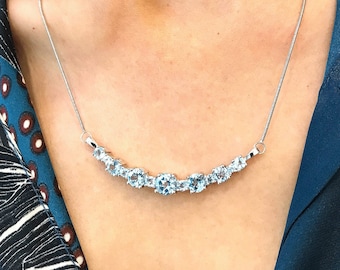Genuine Sky Blue Topaz Duchess Silver Necklace