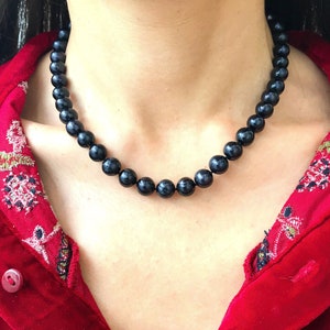 Natürliche schwarze Perle Einzelstrang 10 mm Halskette