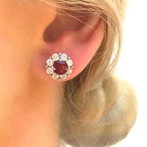 Genuine Natural Ruby and White Topaz Flower 3D Stud Earrings