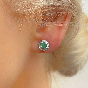 Genuine Natural Emerald Petite Stud Silver Earrings