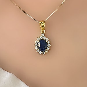 Genuine Sapphire Diana 18 Carat Gold Vermeil Silver Pendant Necklace