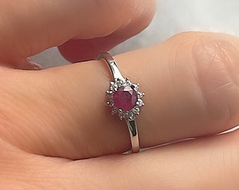 Genuine Ruby Floral Solitaire Silver Ring