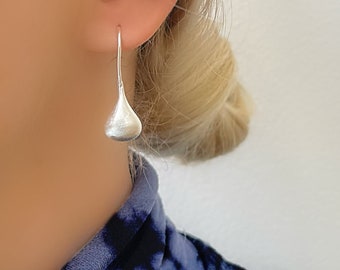 Sterling Silver 925 Mat Drop Dangle Teardrop Earrings