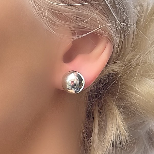 Grandi orecchini a bottone con sfera in argento sterling da 12 mm