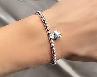 Sterling Silver Beaded Heart Friendship Slider Bracelet