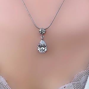Elegant White Topaz Teardrop Pendant Sterling Silver 925 Pendant