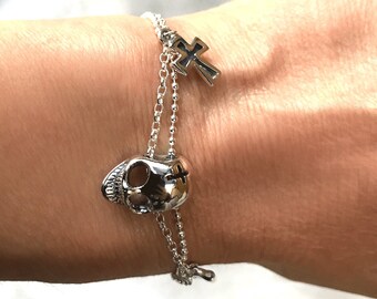 Travis Walker Double Cross 1999 Large 7 Skull Bracelet Sterling