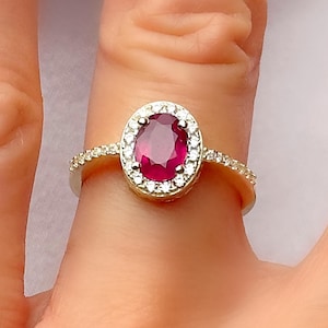 Echter Rubin Halo Gold Vermeil Silber Oval Ring