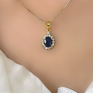 Genuine Sapphire Diana 18 Carat Gold Vermeil Silver Pendant Necklace
