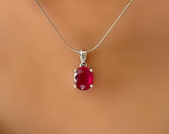 Genuine Ruby Oval 8 X 10 Plain Silver Solitaire Pendant