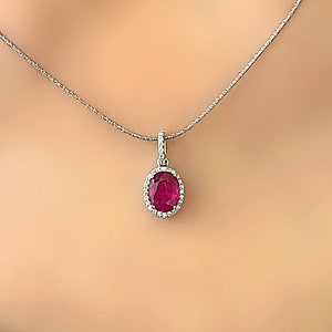 Genuine Natural Ruby Oval Silver Pendant Necklace