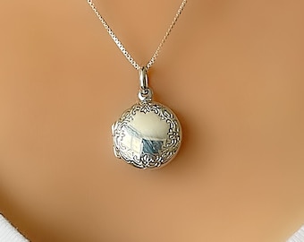 Sterling Silver Locket Round Engraved Keepsake Pendant