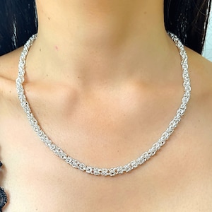 Sterling Silver 925 Woven 4 mm Byzantine Chain Necklace