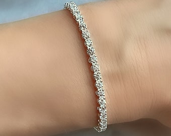 Genuine White Topaz Tennis Adjustable Silver Slider Bracelet