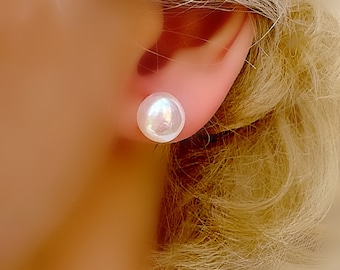 Natural Pearl 10mm AA Classic Silver Stud Earrings