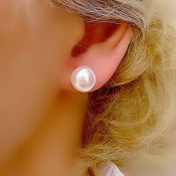 Puces d'oreilles en argent AAA avec perles naturelles 10 mm